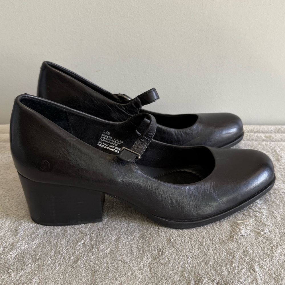 BORN Kiki Mary Jane Women's 9.5 Black Leather Shoes Heels